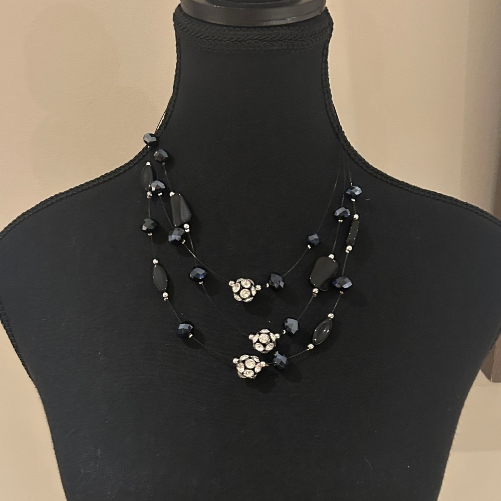 Le Chateau Dark Blue and Silver Beaded Necklace